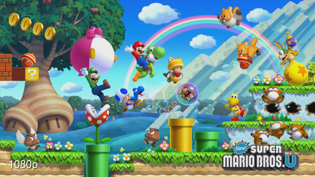 Mario game characters rainbow background free wallpaper - medium preview image