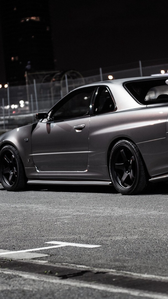 Silver car parked road night free wallpaper - medium preview image