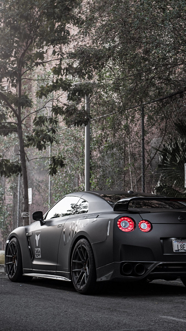 Black sports car tree lined free wallpaper - medium preview image