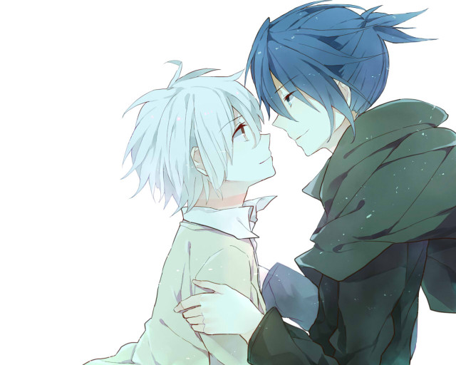Anime characters hugging snow falling free wallpaper - medium preview image