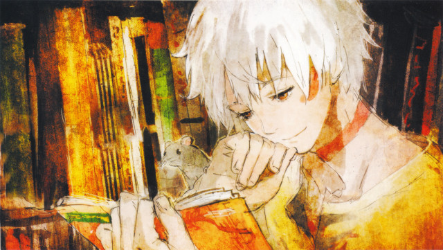 Boy reading book mouse bookshelf free wallpaper - medium preview image