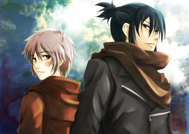 Anime characters cloudy sky trees free wallpaper - medium preview image
