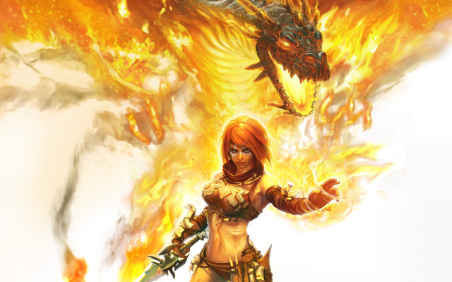 Woman yellow outfit sword fire #2 free wallpaper - medium preview image