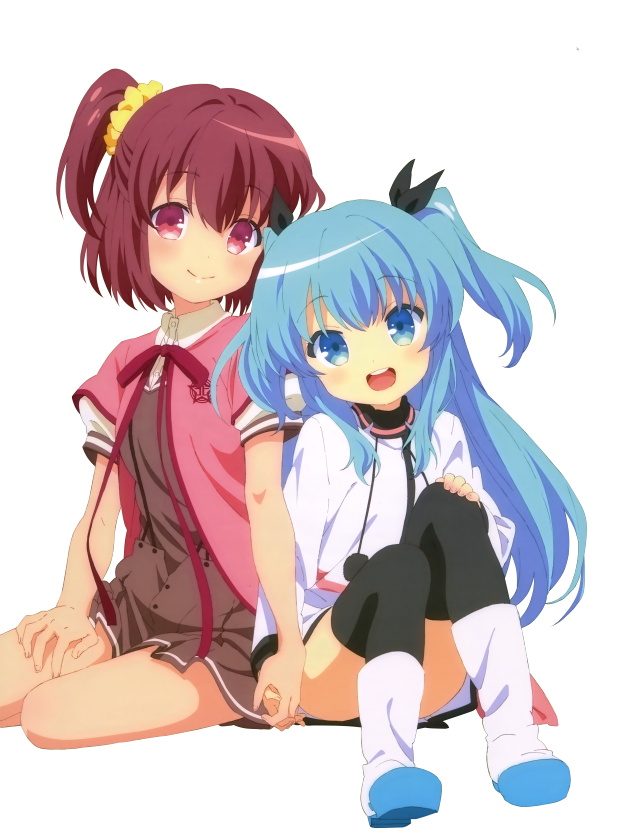 Anime girls sitting ground back free wallpaper - medium preview image