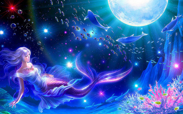 Mermaid swimming ocean full moon free wallpaper - medium preview image