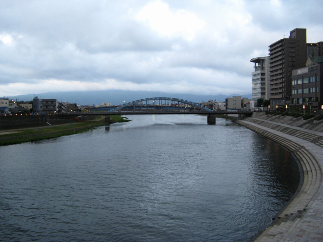 River bridge buildings people walking free wallpaper - medium preview image
