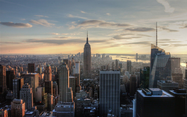 City skyline sunset clouds water #2 free wallpaper for desktop - medium preview image