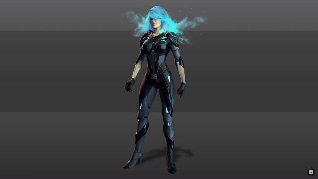 Futuristic woman blue hair hairdo free wallpaper - medium preview image