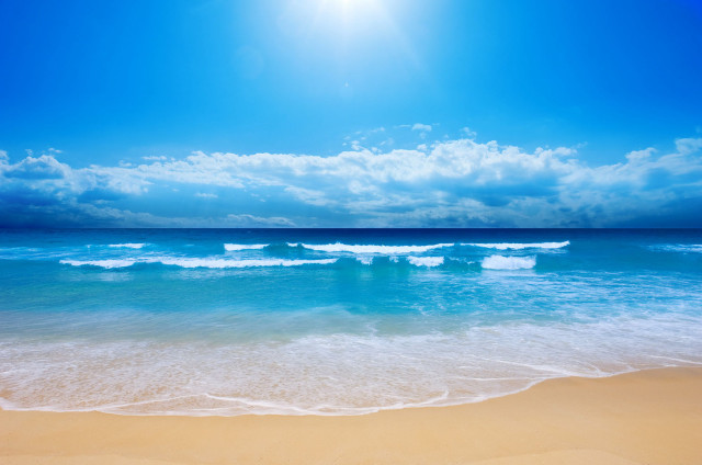 Beach waves bright blue sky free wallpaper - medium preview image