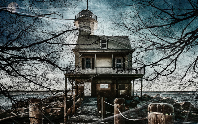 Rocky shore house tower rope free wallpaper - medium preview image