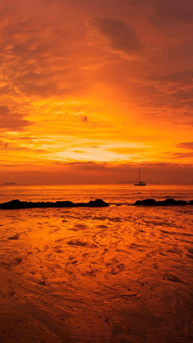 Beach sunset person surfboard sailboat free wallpaper - medium preview image