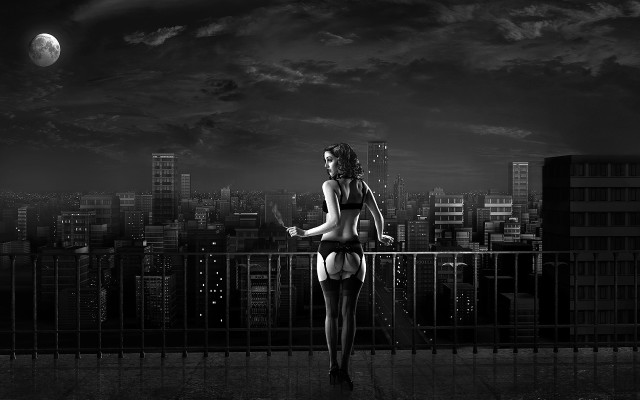 Woman bikini balcony city night free wallpaper - medium preview image