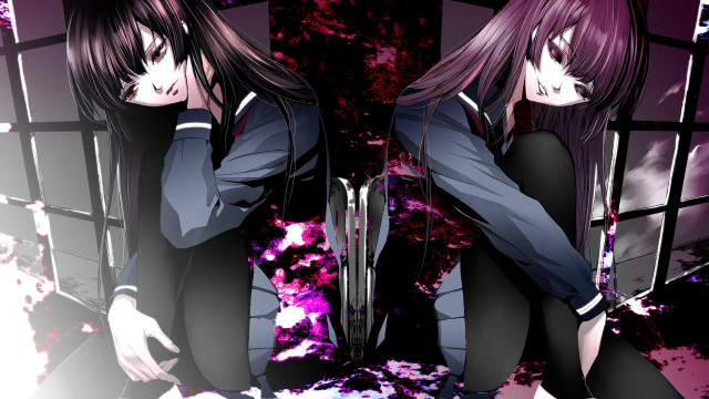 Anime girls window purple background free wallpaper - medium preview image