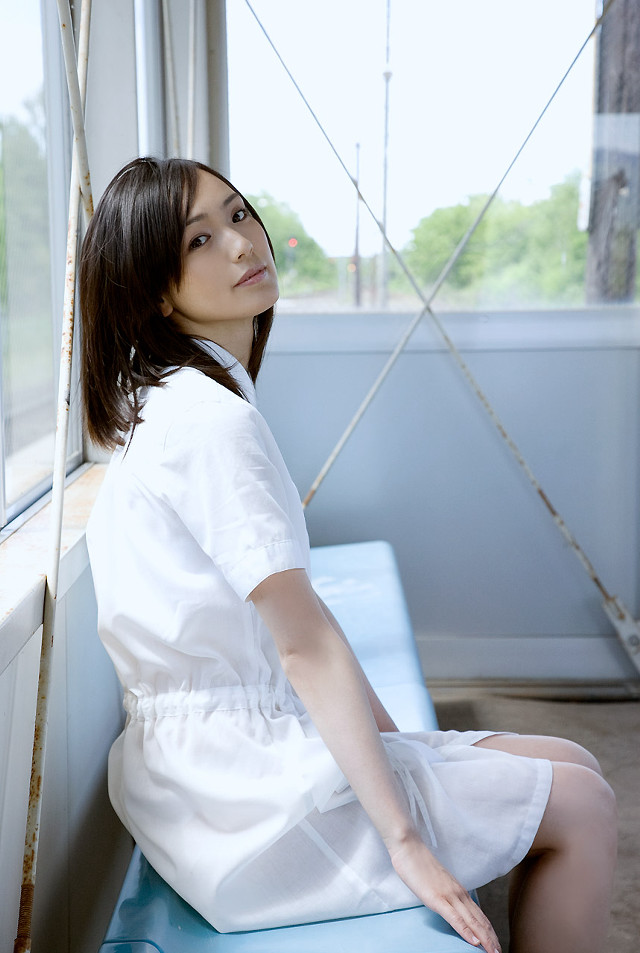 Woman bench window trees outside free wallpaper - medium preview image