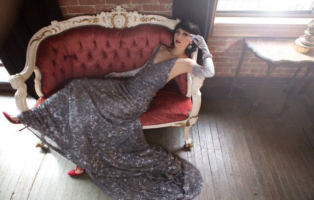 Woman dress couch red chair free wallpaper - medium preview image