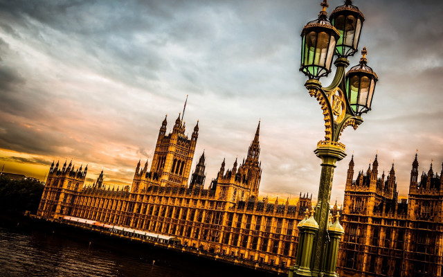 Street light clock tower sunset free wallpaper - medium preview image