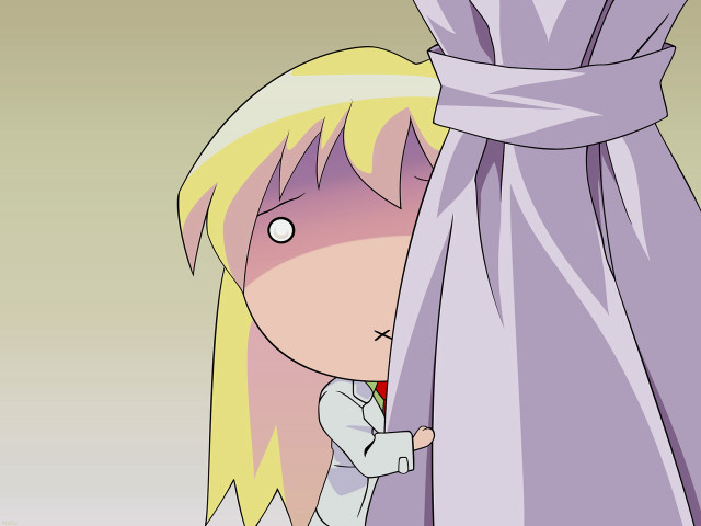 Cartoon character peeking curtain sad free wallpaper - medium preview image