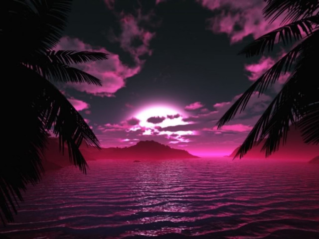 Pink sunset palm trees mountain free wallpaper - medium preview image