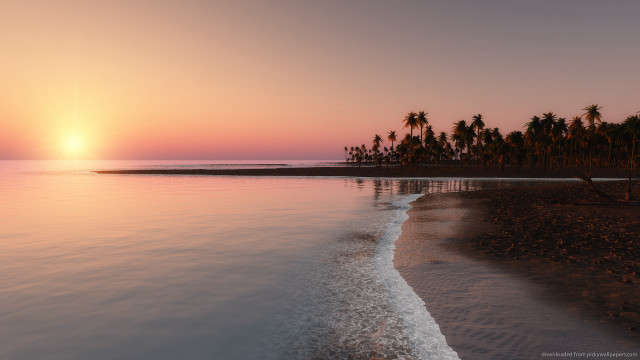 Beach sunset palm trees water #2 free wallpaper - medium preview image