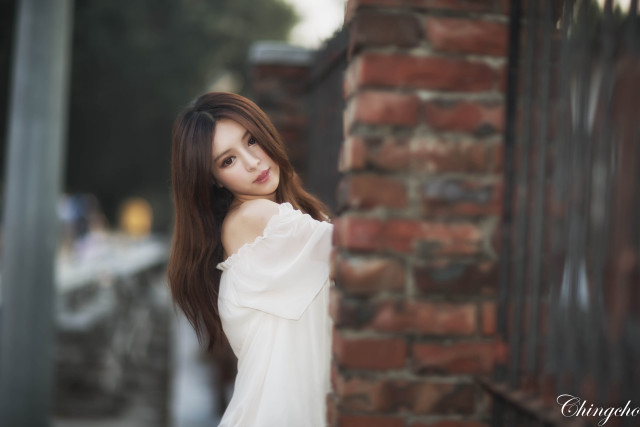Woman long hair brick wall #6 free wallpaper - medium preview image