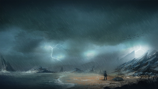 Man beach storm lightning mountain free wallpaper - medium preview image