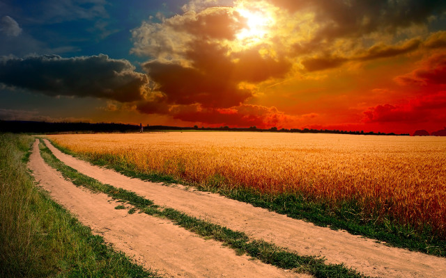 Dirt road field sunset clouds #7 free wallpaper - medium preview image
