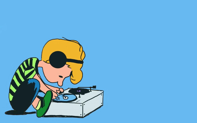 Person playing record table blue free wallpaper - medium preview image