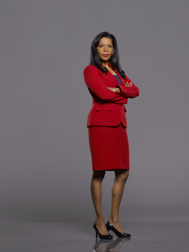 Woman red suit posing arms free wallpaper - medium preview image