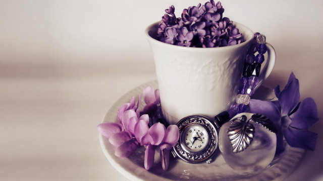 Cup flowers clock plate flower free wallpaper - medium preview image