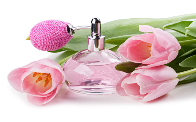 Perfume pink flowers white background free wallpaper - medium preview image