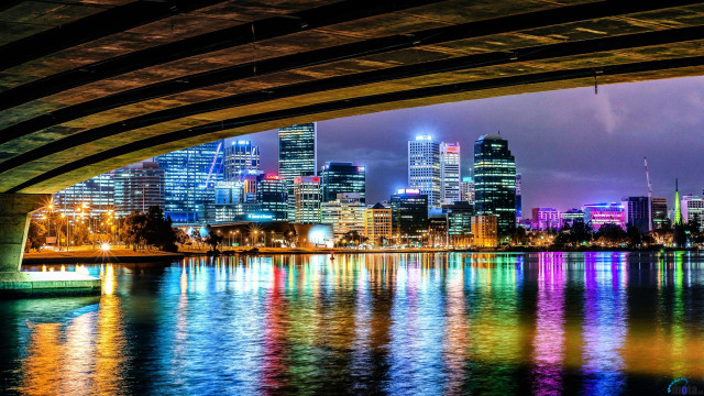 City skyline reflection water bridge free wallpaper - medium preview image