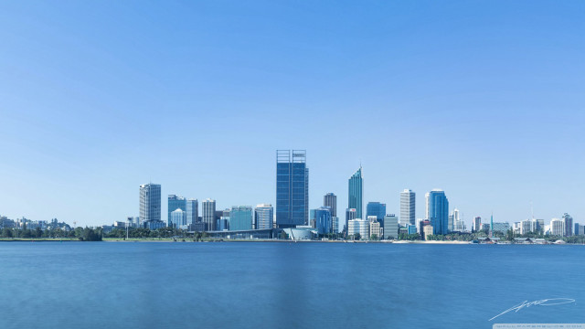 City skyline water blue sky free wallpaper - medium preview image