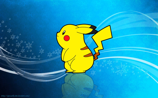Cartoon pikachu yellow umbrella snowflakes free wallpaper - medium preview image