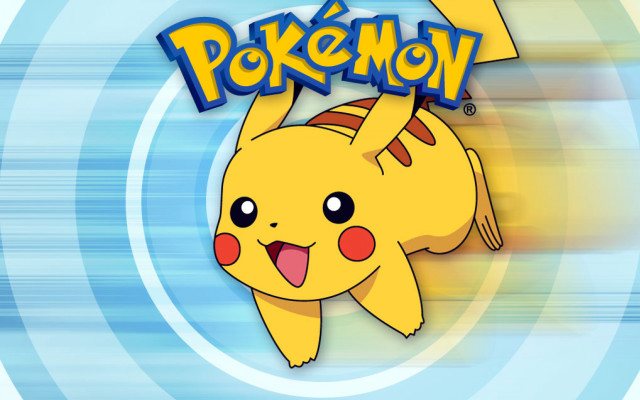 Cartoon pikachu blue background stripes free wallpaper - medium preview image