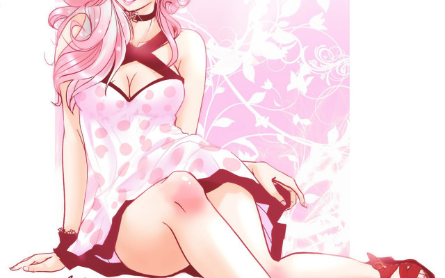 Pink hair pink dress sitting free wallpaper - medium preview image