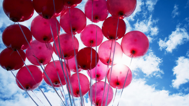 Balloons floating blue sky clouds free wallpaper - medium preview image