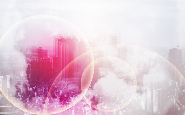 City buildings clouds pink white free wallpaper - medium preview image