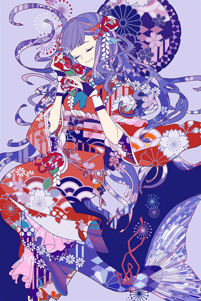 Woman dress fan flowers bird free wallpaper - medium preview image