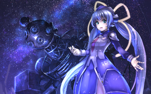 Girl purple dress robot space free wallpaper - medium preview image
