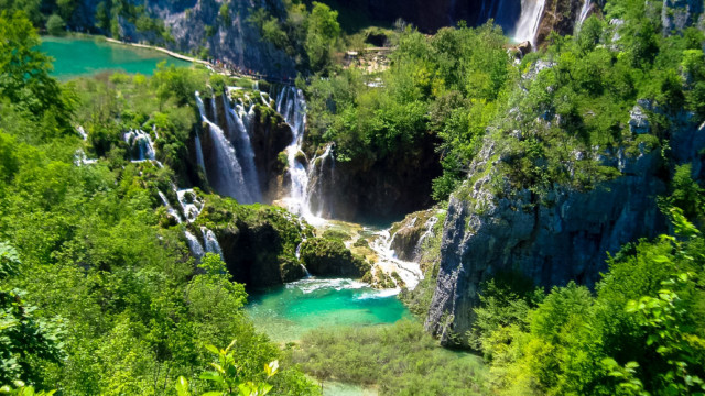 Waterfall forest river road bridge free wallpaper - medium preview image