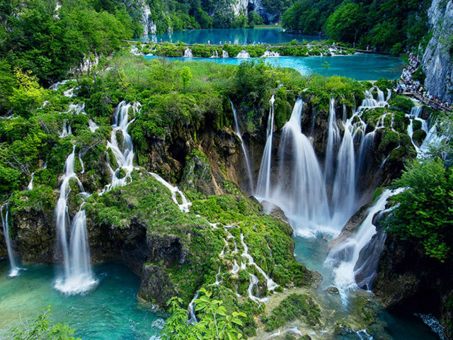 Waterfall river forest blue lake free wallpaper - medium preview image