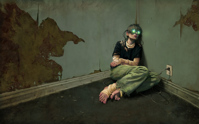 Woman green eyes peeling paint #2 free wallpaper - medium preview image