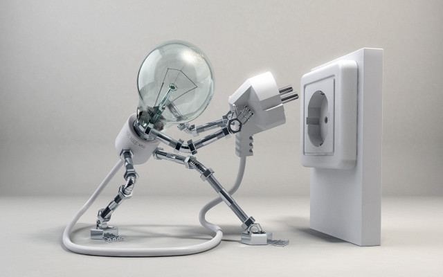 Robot holding light bulb plugged free wallpaper - medium preview image