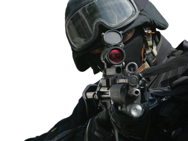 Man black suit gun helmet #2 free wallpaper - medium preview image