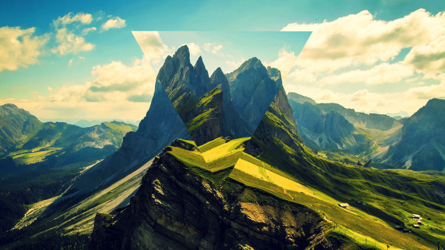 Mountain range triangle building sky free wallpaper - medium preview image