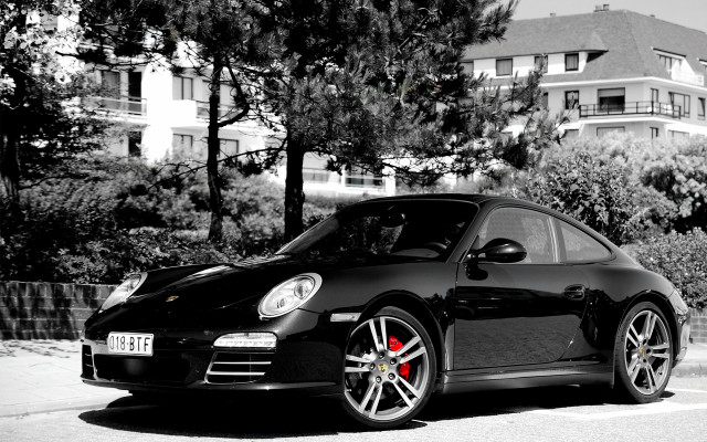 Porsche gtr black white parking free wallpaper - medium preview image