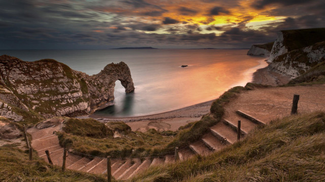 Stairway beach rock formation boat free wallpaper - medium preview image