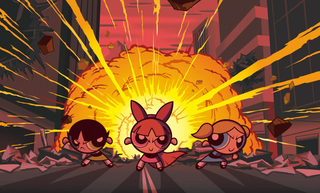 Cartoon city explosion yellow red free wallpaper - medium preview image