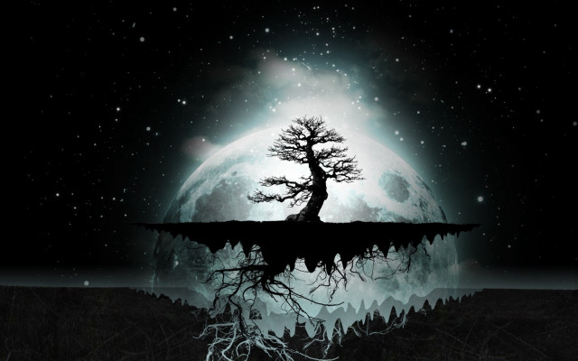 Tree lake moon background full free wallpaper - medium preview image
