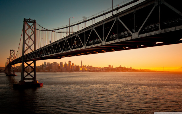 Bridge water city sunset dawn free wallpaper - medium preview image